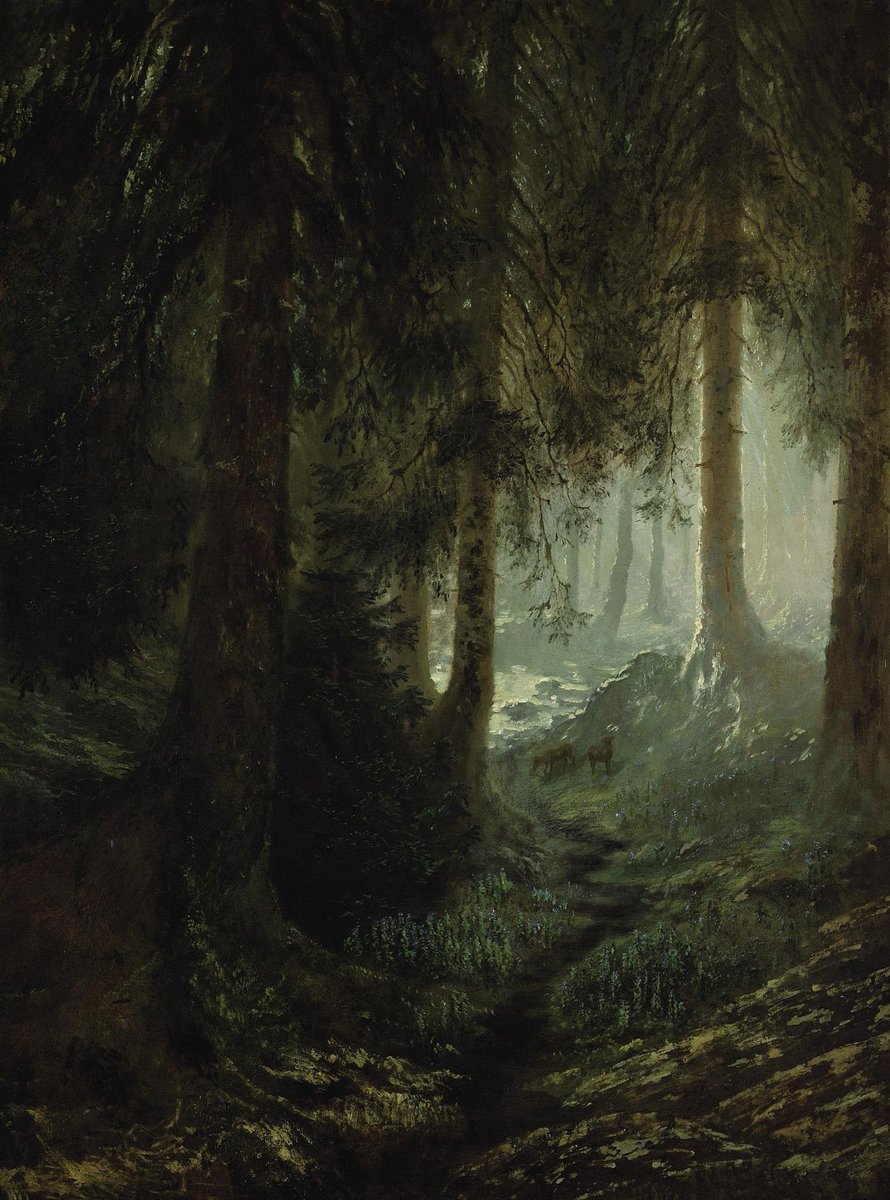 cutestgirIIever's tweet image. Deer in a Forest Landscape (Gustave Doré, 1870)