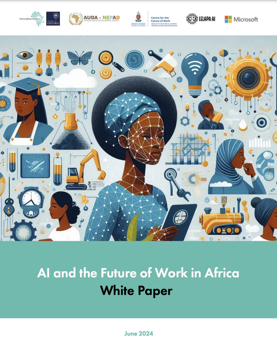 🤖The <a href="/NEPAD_Agency/">AUDA-NEPAD</a>'s white paper on “AI and the Future of Work in Africa” is out!

📥: bit.ly/3VnBavI

Explore the state, trends, and applications of generative #AI, along with the challenges and risks of its adoption. It highlights how generative AI can drive economic