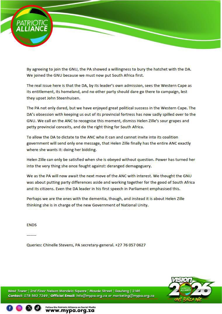 Patriotic Alliance tweet media