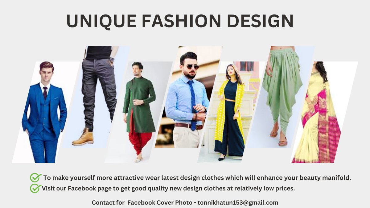 tonni_khatun153's tweet photo. Work Sample- Facebook Cover Photo Design for "UNIQUE FASHION HOUSE".
If you need any social media cover photo design please get in touch with me. I can design attractive cover photos.
--------------
#CoverPhotoDesign #SocialMedia #ShehnaazGill #Boss #Biden #Sukuna https://t.co/1UDvE4ioJE