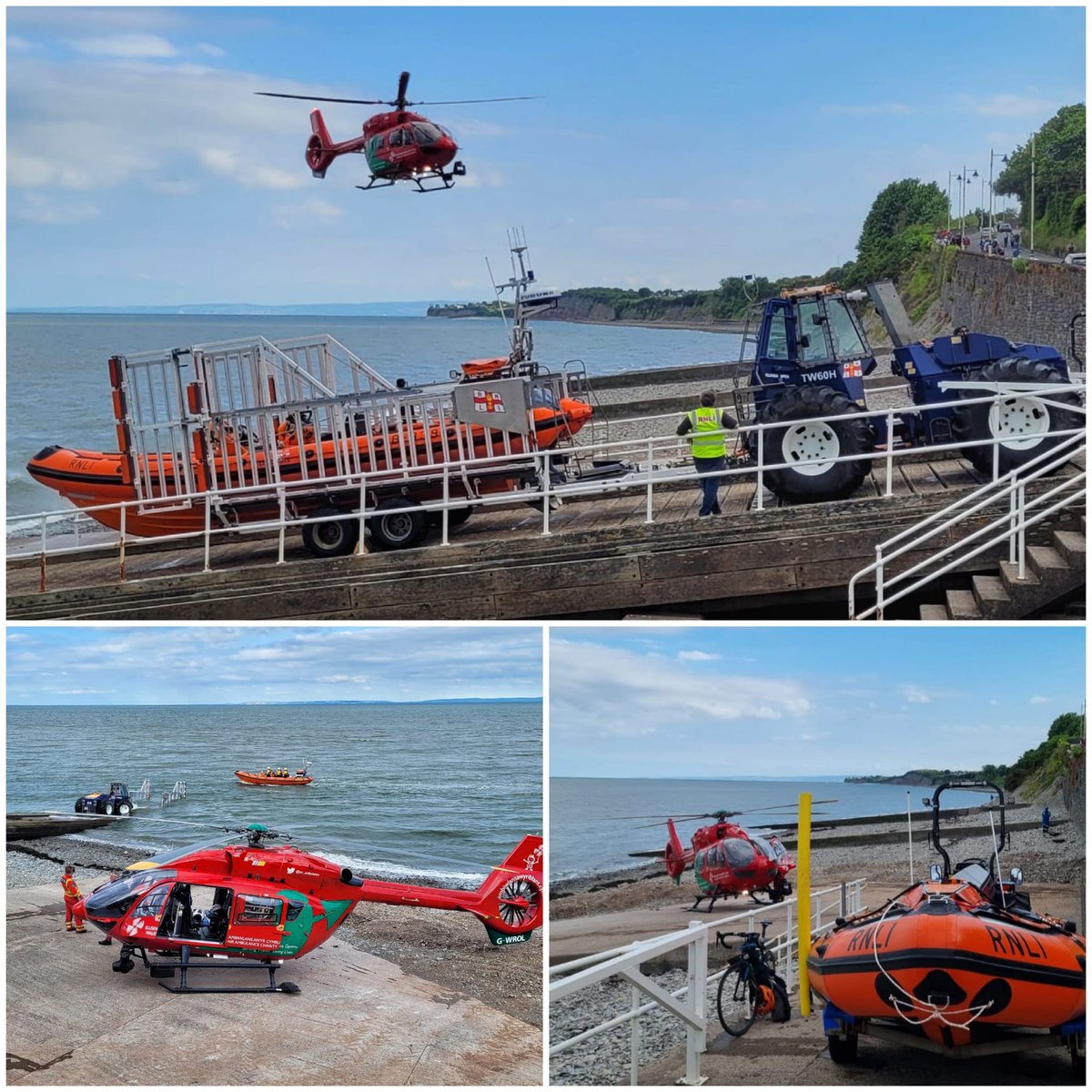 RNLI Penarth Lifeboat Station launched to a person in the water on Penarth Seafront assisting South Wales Police Cardiff and Vale of Glamorgan, Wales Air Ambulance Charity and HM Coastguard - Penarth. The person was recovered from the water.