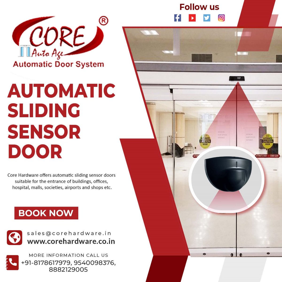 coreautoage's tweet image. Crafted with exceptional technology and inventive mechanism, Core offers Automatic Sliding Sensor Door for any of your busy space that requires instant operation in-case of emergency.  

#SensorDoors #AutomaticDoors #SmartEntry #AccessControl #Lucknow #architecture #corehardware