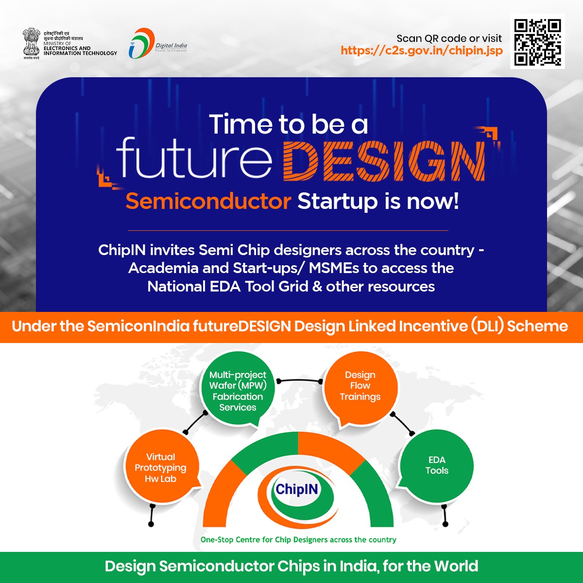Digital India (@_digitalindia) on Twitter photo 🚀 Design Semiconductor Chips in India 🇮🇳, for the World 🌏
☑️ <a href="/ChipIN_GoI/">ChipIN Centre</a> invites #Semi Chip designers across India - Academia and Start-ups/ MSMEs to access the National EDA Tool Grid & other resources
☑️ Eligible academia and Start-ups to register for #Semi Chip design 🚀 Design Semiconductor Chips in India 🇮🇳, for the World 🌏
☑️ <a href="/ChipIN_GoI/">ChipIN Centre</a> invites #Semi Chip designers across India - Academia and Start-ups/ MSMEs to access the National EDA Tool Grid & other resources
☑️ Eligible academia and Start-ups to register for #Semi Chip design