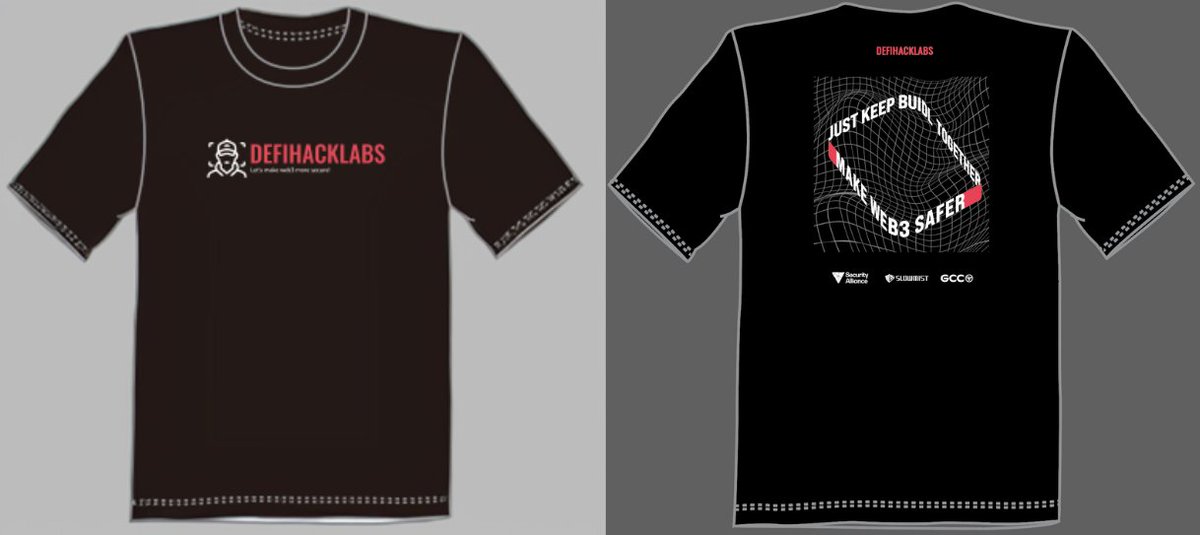 DeFiHackLabs's tweet photo. 🤩New Design for DeFiHackLabs T-Shirt

We're giving away 3 community T-shirts! To participate, please: 
✅Like and retweet this tweet 
✅Follow us 
✅Comment and tag 3 friends

Announcement of the lucky winners will be made on Friday.

#DeFiHackLabs #web3sec https://t.co/K8Y55MLFES