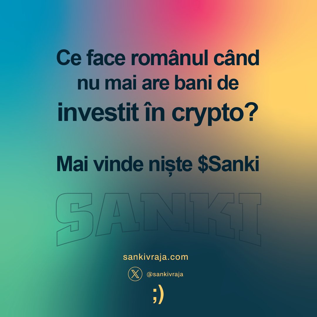 GM ☕️🌞

Azi avem o înrebare serioasă pentru comunitatea crypto din România 

Ce face românul când nu mai are bani de investit în crypto?

💰
Like and retweet =  222 $Sanki
Funny answers = extra 222 $Sanki

Tag celui care i-ar prinde bine această glumă ;) 

#joke #sanki #makefun