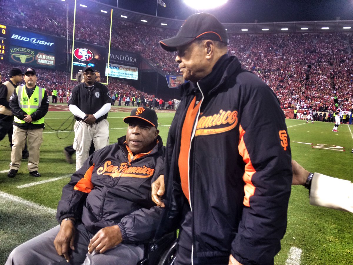 #WillieMays and Willie McCovey at the last 49ers game at Candlestick Park. 12/23/13