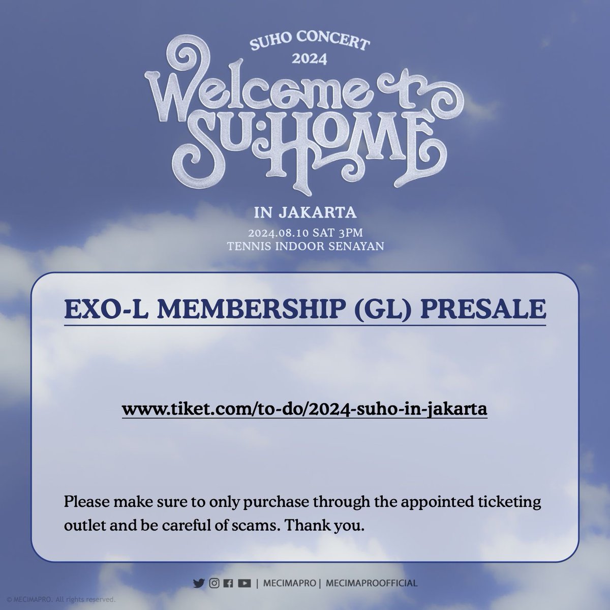 mecimapro's tweet image. #SUHOMEinJKT - EXO-L MEMBER (GL) PRESALE Via tiket.com starts!

To the registered EXO-L, please use your registered Member ID to make your Presale ticket purchase!
－
🔗: tiket.com/to-do/2024-suh…