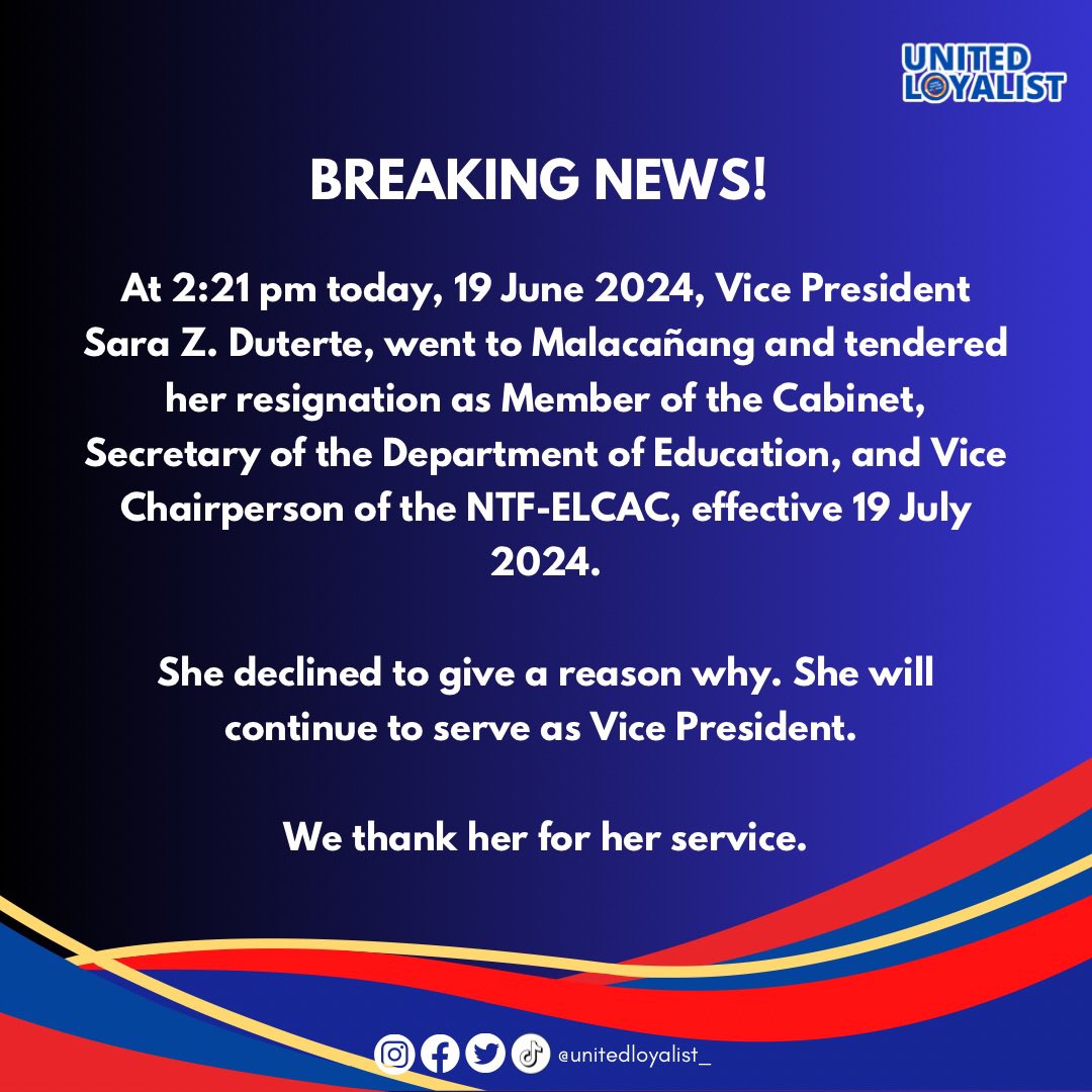 unitedloyalist_'s tweet image. “She will continue to serve as Vice President.” 

We thank you, VP @indaysara, for your service.