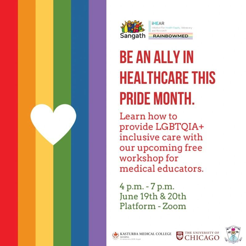 Anant Bhan (@anantbhan) on Twitter photo Dear Medical Educator colleagues,
This PRIDE month, Join Us! ЁЯй║ЁЯП│я╕ПтАНЁЯМИ
IтАЩm happy to share that we <a href="/iHEAR_Sangath/">iHEAR_Sangath</a> <a href="/SangathBhopal/">Sangath Bhopal Hub</a> <a href="/SangathIndia/">Sangath</a> are hosting a free LGBTQIA+ Inclusivity in Medical Education workshop by the iHEAR RainbowMed project team.
19th & 20th June, online (zoom) Dear Medical Educator colleagues,
This PRIDE month, Join Us! ЁЯй║ЁЯП│я╕ПтАНЁЯМИ
IтАЩm happy to share that we <a href="/iHEAR_Sangath/">iHEAR_Sangath</a> <a href="/SangathBhopal/">Sangath Bhopal Hub</a> <a href="/SangathIndia/">Sangath</a> are hosting a free LGBTQIA+ Inclusivity in Medical Education workshop by the iHEAR RainbowMed project team.
19th & 20th June, online (zoom)