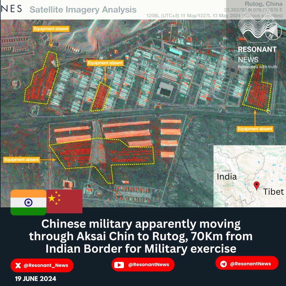 🔴Ostensibly Chinese military moved through #AksaiChin to Rutog, 70Km from Indian Border for Military exercise on May 11 

👉PLA moved about 539 units of military equipment in the Rutog area

👉The ground forces of Chinese army were advancing to the north along the G219 highway