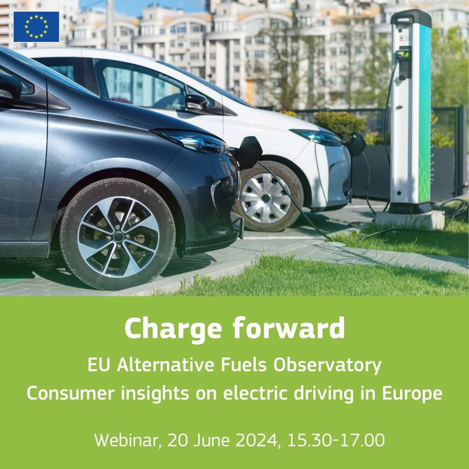 🚀Tomorrow the EU Alternative Fuels Observatory #EAFO will present the latest consumer survey on driving electric vehicles in Europe!

🚩Join us at the Charge Forward webinar
📆20 June, 15:30 - 17:00

Register 👉 europa.eu/!MjXqXC