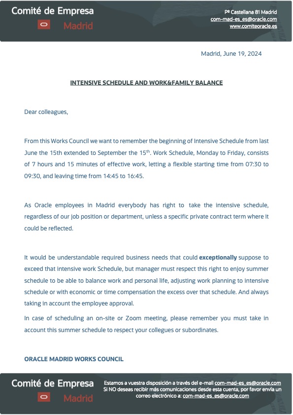 ComiteOracle's tweet image. INTENSIVE SCHEDULE AND WORK&amp;amp;FAMILY BALANCE

#COMITEORACLE #ORACLE #CONCILIACION #HORARIOVERANO #FAMILYBALANCE #INTENSIVESCHEDULE #SUMMERTIMETABLE