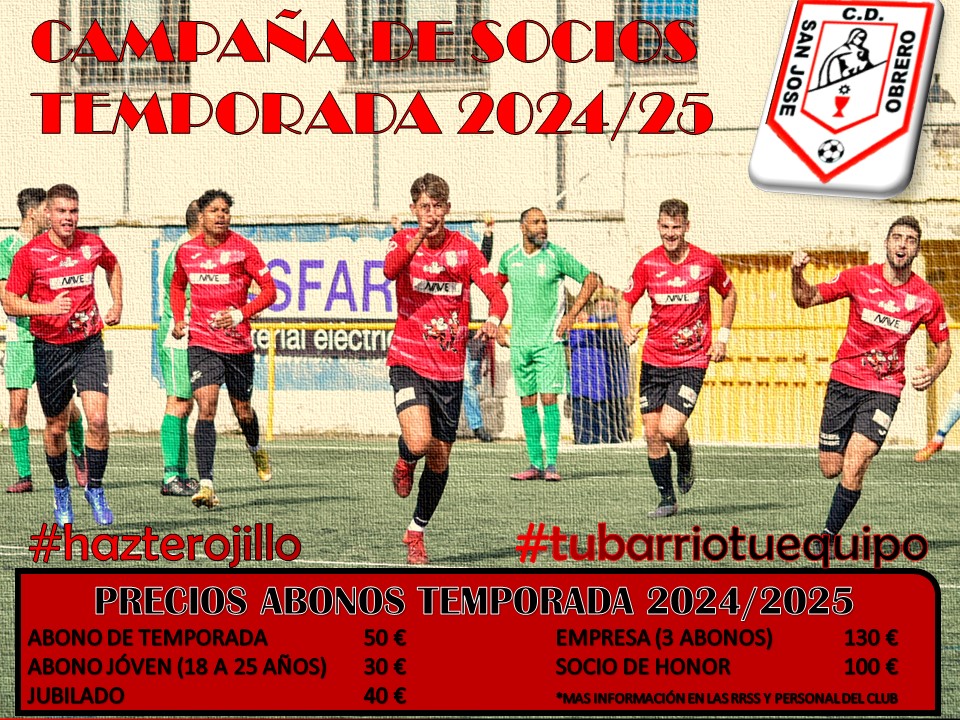 CAMPAÑA DE SOCIOS | Arrancamos la temporada 2024/25 con nuestra campaña de socios 🫂 Contáctanos 📞 mediante el personal del club 🧑🏻‍💼 y redes sociales📱para conseguir tú carnet de socio 🪪

¿A qué esperas? ¡HAZTE ROJILLO!

#hazterojillo #tubarriotuequipo ♥️🖤