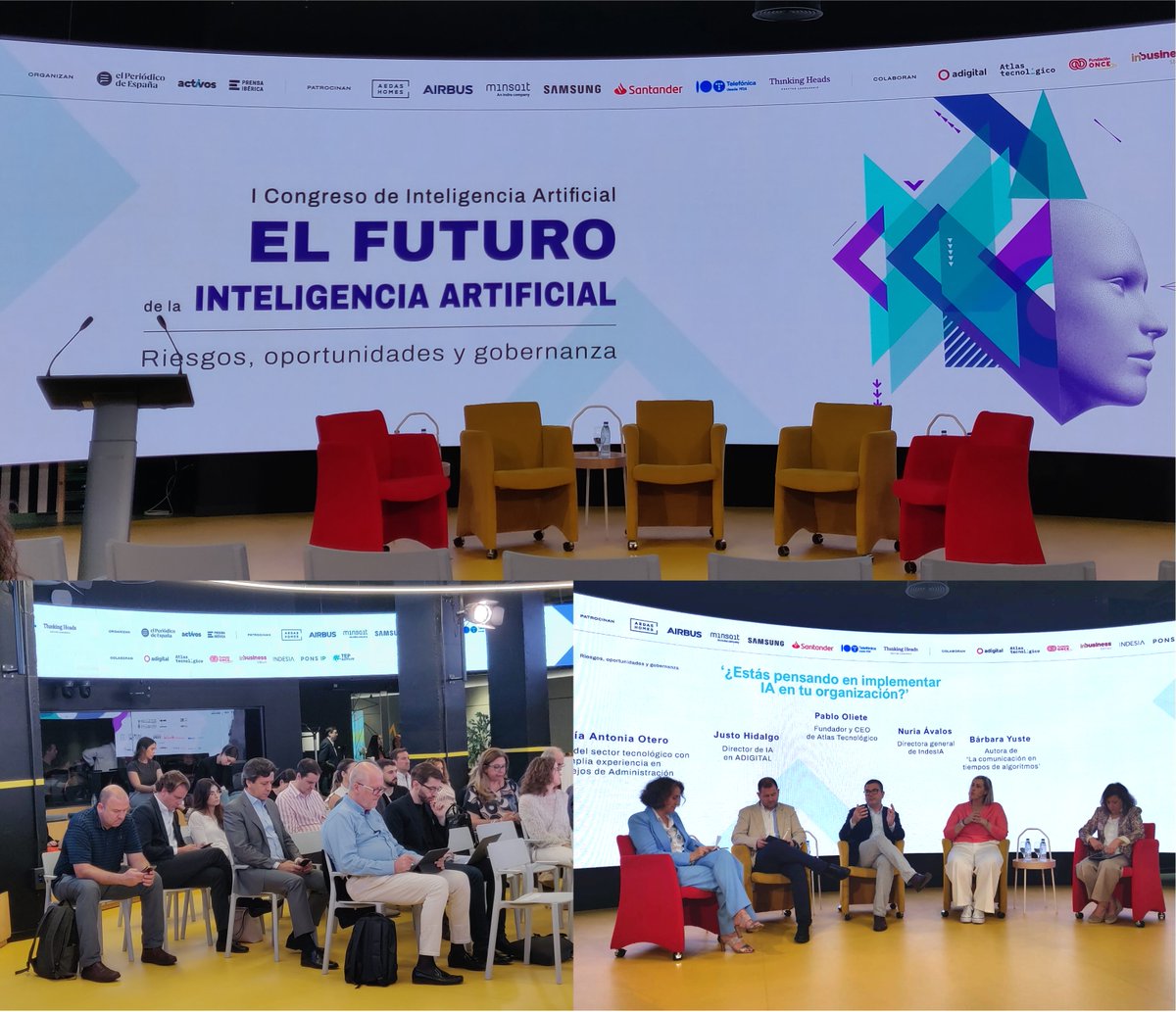 Segunda jornada del I Congreso de #IA en el #Hub de <a href="/Fundacion_ONCE/">Fundación ONCE</a>, organizado por <a href="/ElPeriodico_Esp/">El Periódico de España</a>, #Activos y <a href="/PrensaIberica/">Prensa Ibérica</a>, en el que colabora <a href="/atlastec/">Atlas Tecnológico</a>. Su CEO, <a href="/pablooliete/">Pablo Oliete</a>, ha participado en la mesa redonda sobre la implementación de esta tecnología en las organizaciones