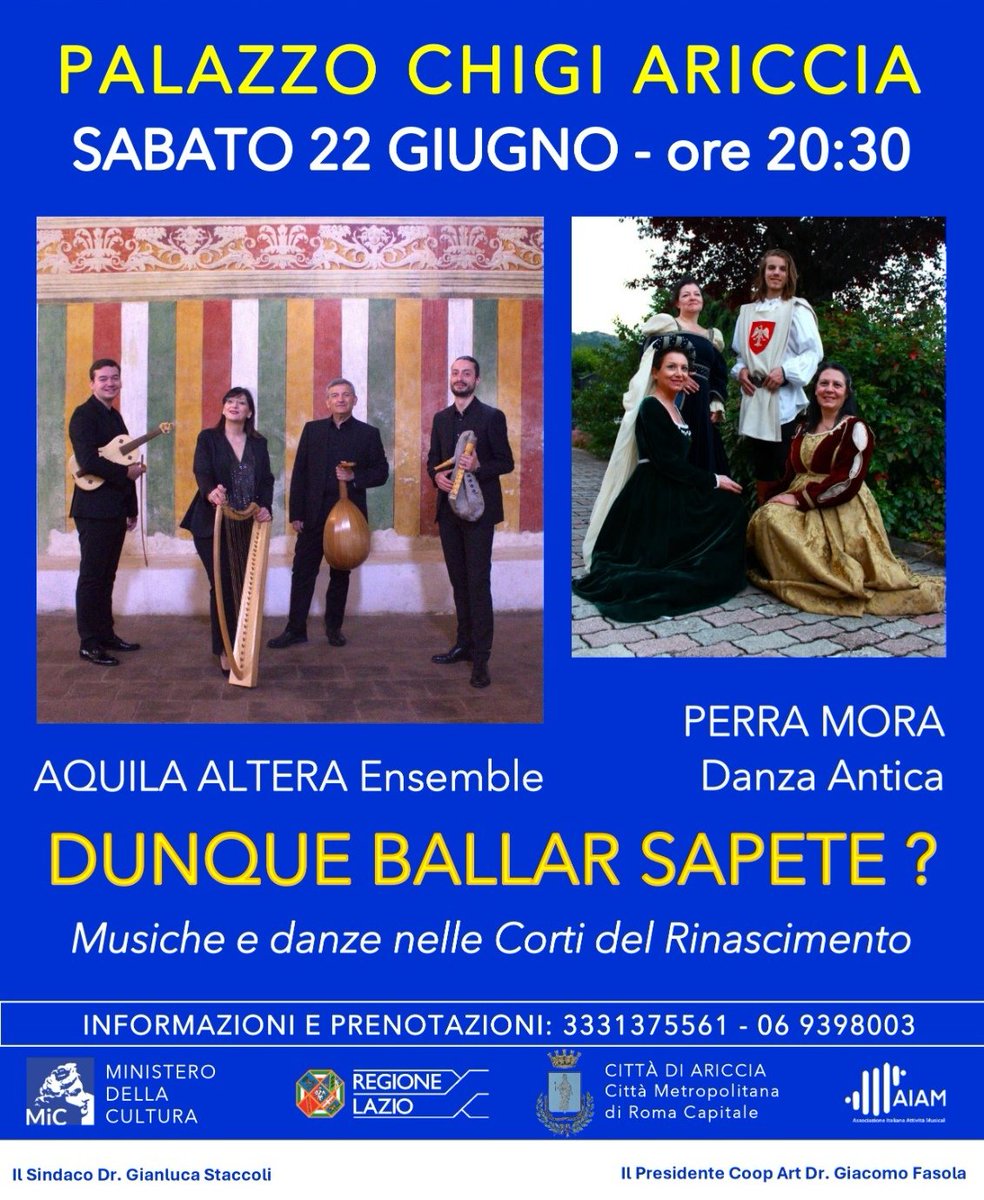 Viaggio alle origini dei primi Trattati di Danza, nati proprio nelle Corti Rinascimentali, e della Musica che animava le antiche dimore nobiliari
*
<a href="/aquilaaltera/">Aquila Altera</a>