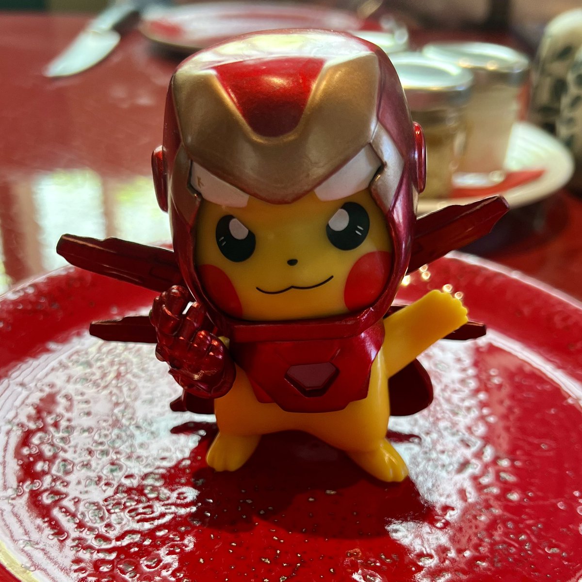 w12ace's tweet photo. How about this little mash up guy??!! πππ Last minute find in Madrid and all dressed up in the Spain national colours too πͺπΈβοΈ
#notofficialmerchandise
#pokemongo #pikachu #marvel #ironman #mashup https://t.co/8UphYF2m4p