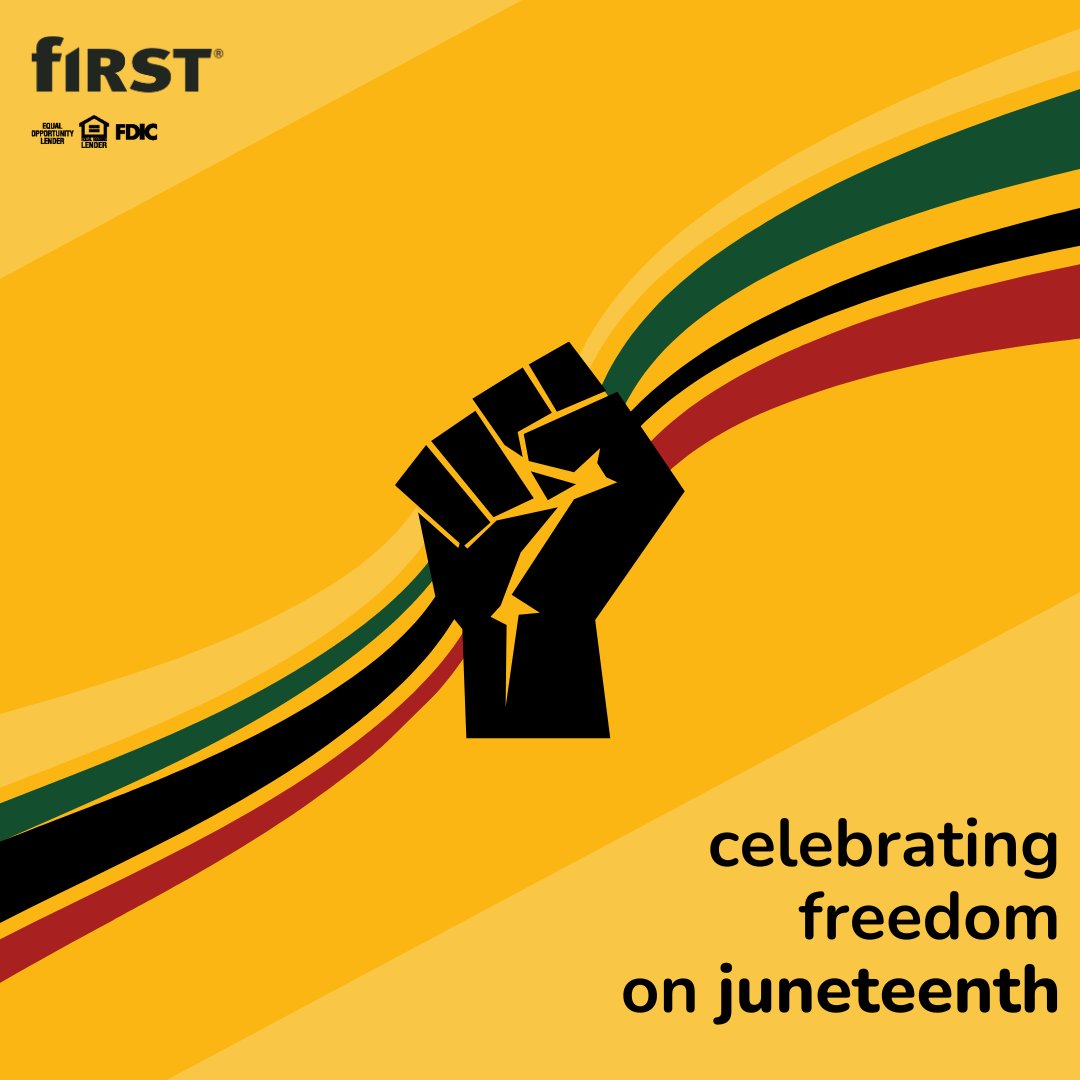 Our financial centers are closed today, June 19th in observance of Juneteenth. We reopen on June 20th. In the meantime, you can bank with us on our mobile app, or on bankatfirst.com.