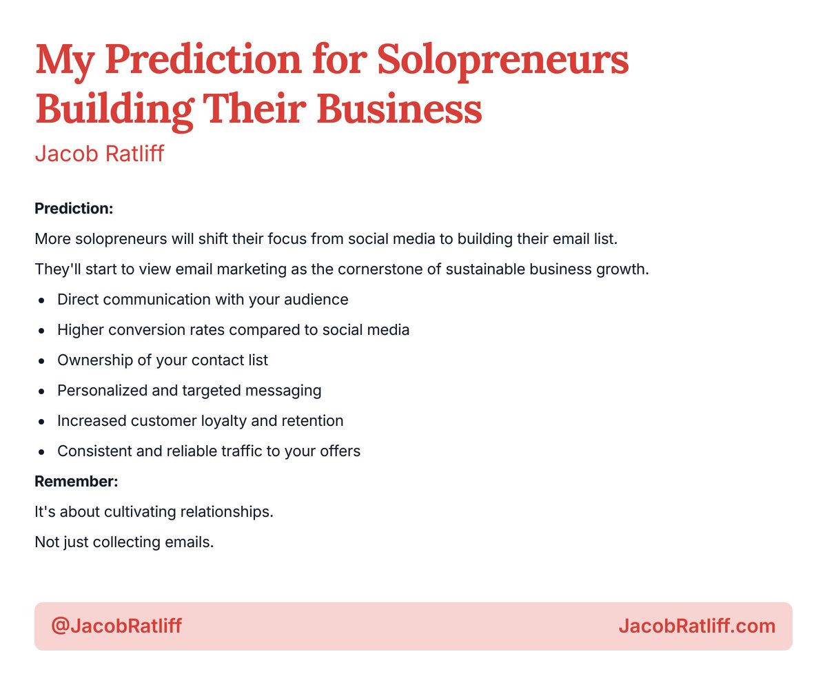 jacobratliff's tweet photo. My Prediction for Solopreneurs Building Their Business https://t.co/e5280aaVuX