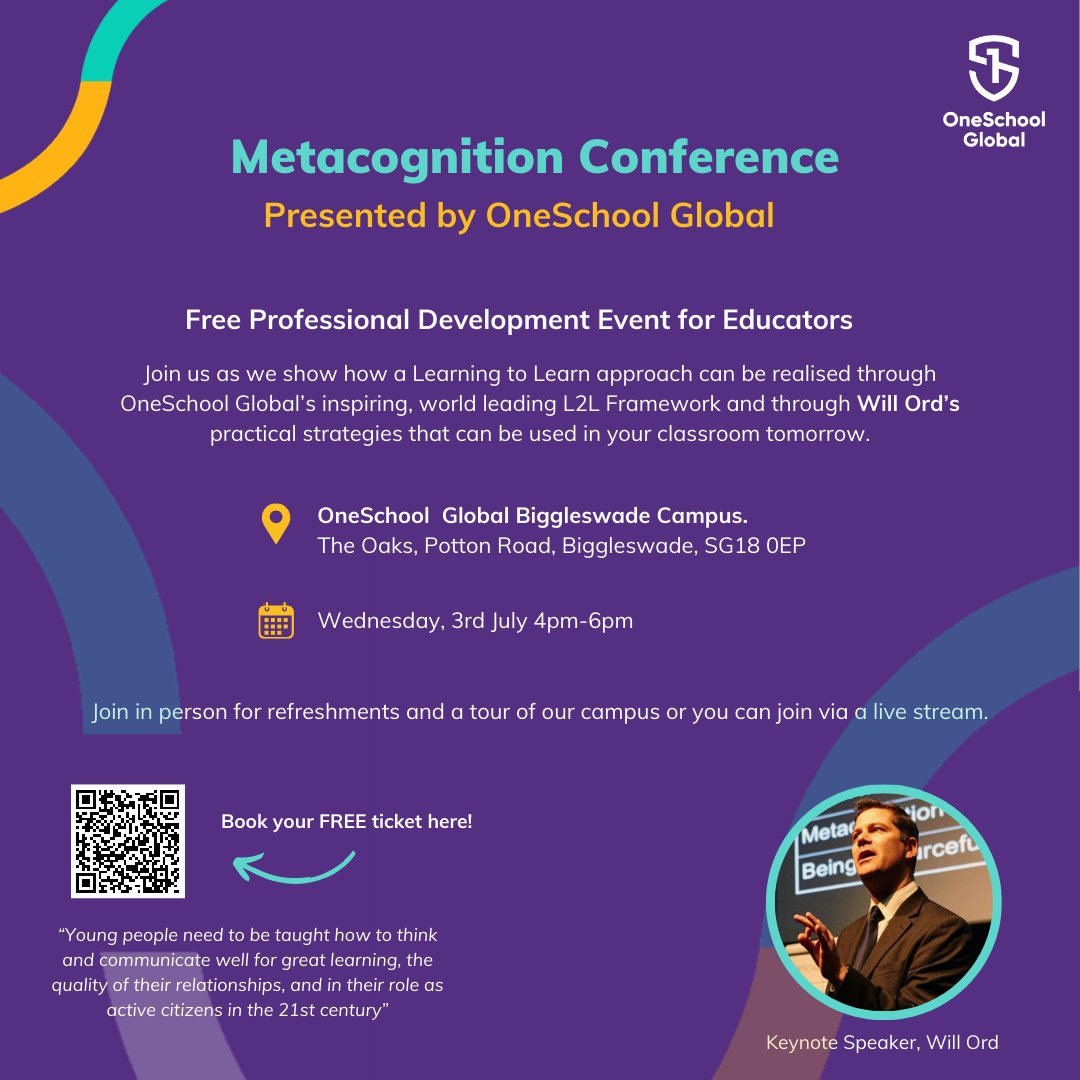Join us for an upcoming free professional development event at our Biggleswade campus. We will have keynote speaker Will Ord joining us as we discuss OSG’s Learning to Learn Framework and Will’s practical strategies that can be used in your class tomorrow. Book your ticket now!