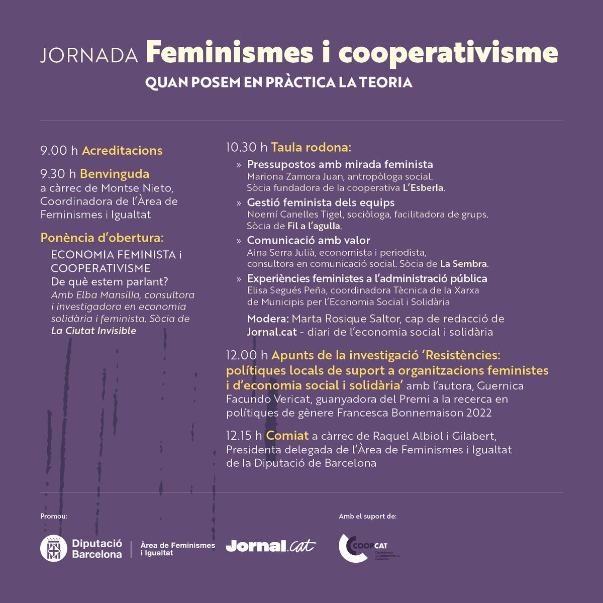 jornalpuntcat's tweet photo. A 'Feminismes i cooperativisme' posarem el focus en:

> Economia feminista en el cooperativisme
> Pressupostos amb mirada de gènere
> Gestió feminista d'equips
> Comunicació amb valor
> Polítiques públiques feministes

👉 Inscriu-t'hi: https://t.co/0jRYadOpEO https://t.co/cgiYngB7qB