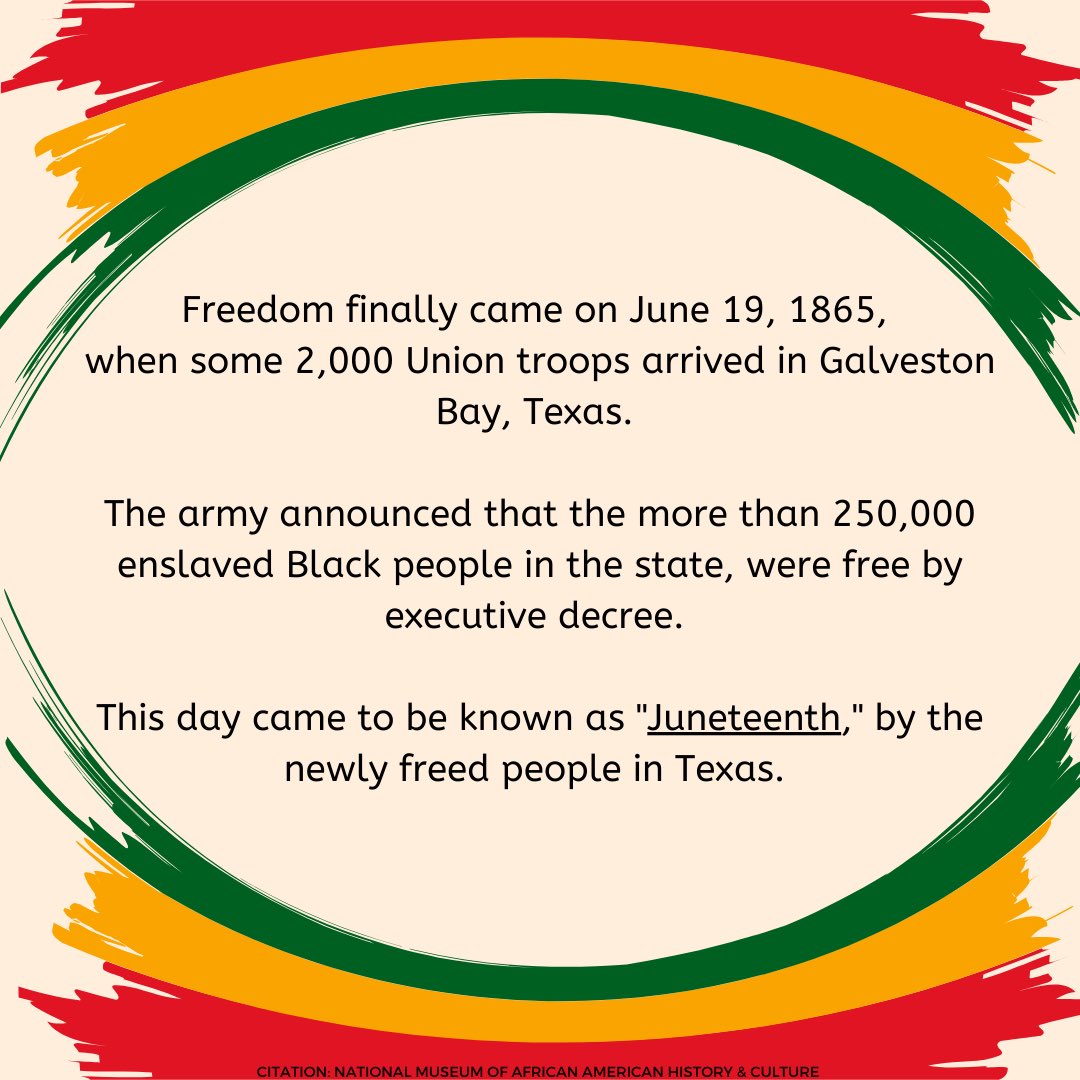 #Juneteenth is considered the longest-running holiday in African American/Black communities, and was often observed with community celebrations on the 3rd Saturday in June.

It became a federal holiday in 2021 after Congress passed the Juneteenth National Independence Day Act.
