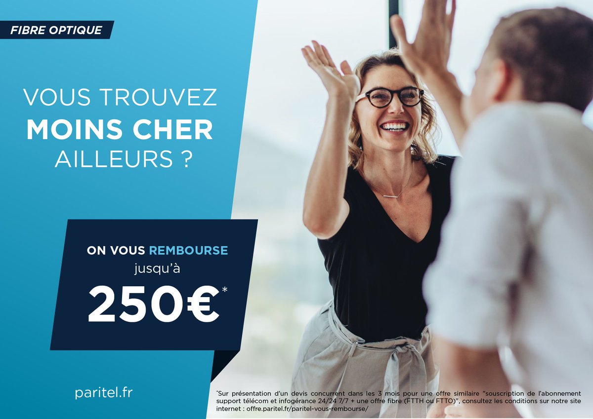 Vous cherchez à passer à la #FibreOptique ?

Si vous souscrivez à une offre fibre optique #Paritel et que vous arrivez à dénicher une offre équivalente à un tarif inférieur, Paritel rembourse la différence !  

Conditions et détails de l'offre ici :
offre.paritel.fr/paritel-vous-r…

#THD