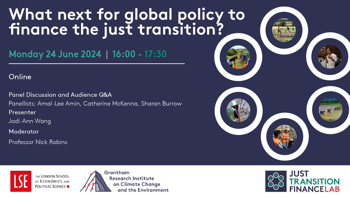 Just Transition Finance Lab (@jtf_lab) on Twitter photo Join us during #LCAW2024 for a presentation from @Jodiannwang on the findings of a forthcoming report on the state of national just transition policies, and a panel discussion with @AmaleeAmin, <a href="/cathmckenna/">Catherine McKenna</a> and <a href="/SharanBurrow/">Sharan Burrow</a> moderated by <a href="/NVJRobins1/">Nick Robins</a> Join us during #LCAW2024 for a presentation from @Jodiannwang on the findings of a forthcoming report on the state of national just transition policies, and a panel discussion with @AmaleeAmin, <a href="/cathmckenna/">Catherine McKenna</a> and <a href="/SharanBurrow/">Sharan Burrow</a> moderated by <a href="/NVJRobins1/">Nick Robins</a>