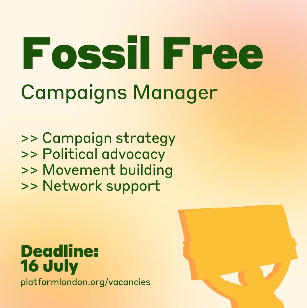 📢 👇 We’re hiring - help us spread the word!

Our new Fossil Free Campaigns Manager will work to dismantle the financial &amp; political power of fossil fuel companies.