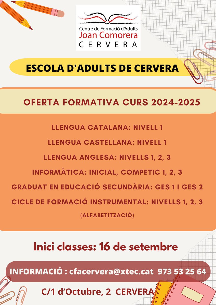 cfacervera's tweet photo. Comença la preinscripció per al curs 24-25.  Del 20 al 28 de juny. Tota la informació al nostre blog: https://t.co/IYggIS0G42 https://t.co/xdm9iMf11h