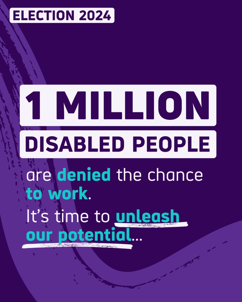 scope's tweet image. Disabled people are tired of being excluded from work. It’s time we had the opportunity to fulfil our potential.

📢 We want a fair chance to get in, stay in and progress in work. And a dignified benefits system for when work isn’t possible.