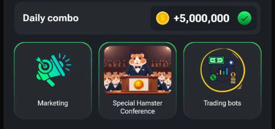 🔈 Hamster Telegram Bot 📱 — 5 Millions Daily Combo 🤑

👉🔗 Link — t.me/hamster_kOmbat…

📱Video Guide about Daily Combo — youtu.be/UHC7HeQwXwc?si…
—————

🆕 ✅New users also can join as the Hype blasting through roofs📌

🔗 Airdrop Video Link — youtu.be/UiDdsj9EOiI?si…