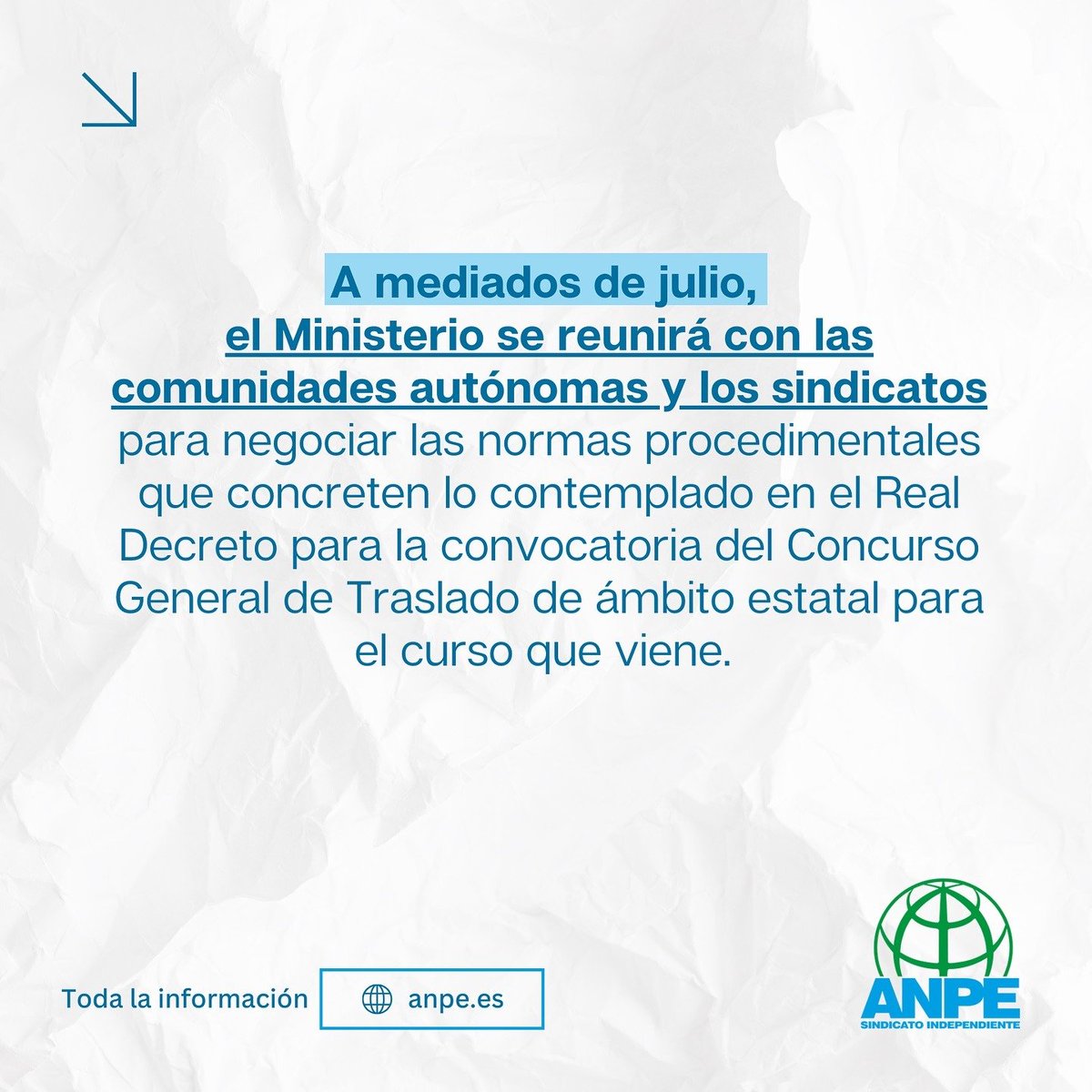 🌐 Ayer se celebró la comisión permanente del Consejo Escolar del Estado, del que forma parte ANPE, para emitir dictamen sobre el nuevo Real Decreto de Concurso General de Traslados. 
#ANPE #DocentesComoTú