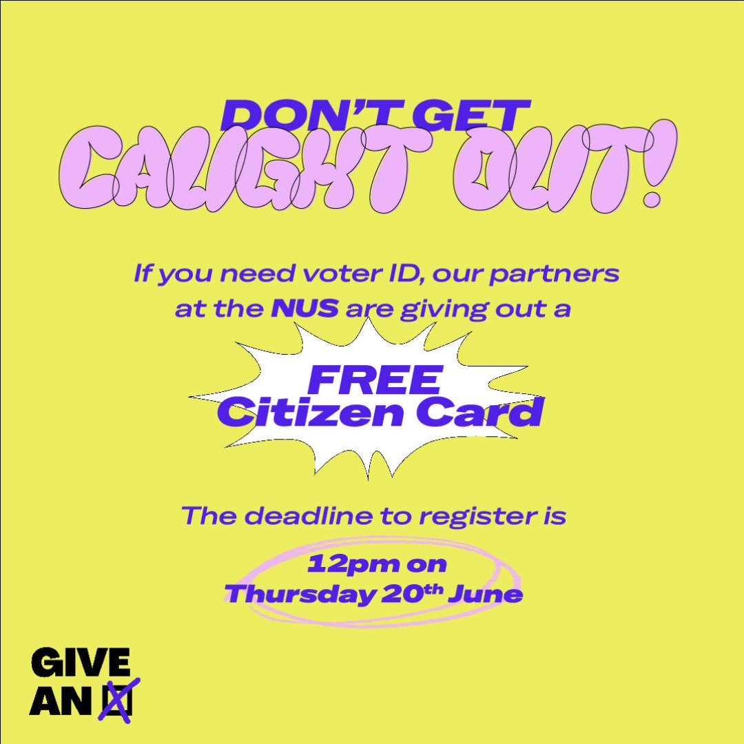 mylifemysay's tweet photo. Registered to Vote? ✅

Next up: Make sure you’ve got the right ID for the polling station on July 4th. Check our handy guide below to see if your ID is valid ⬇️

No voter ID? No worries! @nusuk is offering a FREE CitizenCard for voters in England, Wales & Scotland. Head to the link in our bio to get yours now 🔗

#GiveAnX 🗳️