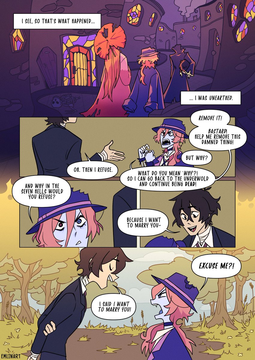 EMLIN_ART's tweet photo. Almost missed dazai's bday with this one
(His present is getting married to a hot zombie🎩)

This is a comic based on a fanfic that i will link down bellow 👇👇👇
(1/2)
#Bungoustraydogs #Soukoku #Nakaharachuuya #Dazaiosamu https://t.co/0ki51ptMAi