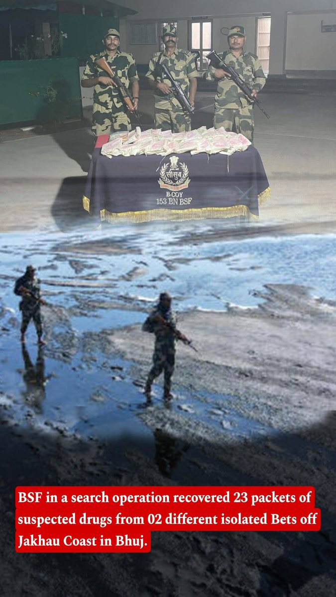 BorderConflicts's tweet photo. #AlertBSF troops seized 23 packets of suspected drugs from Jakhau Coast #Bhuj Gujarat.

#JaiHind #DrugBust #auspol24 #DrugsFreeIndia #CoastalSecurity #biharcm #Snake #Delhi #Watergate #heatwave #ElTipoEsNico #GalaxyZFlip5 #NalandaUniversity https://t.co/r4EdWIT7rJ