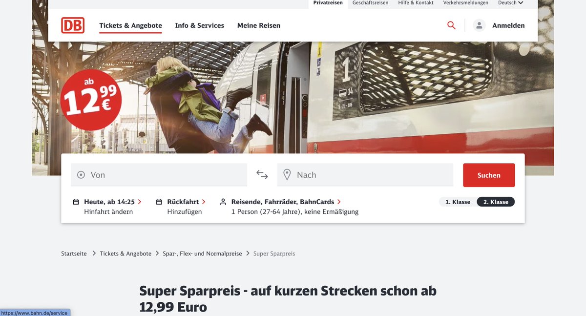Die .de-Website der <a href="/DB_Bahn/">Deutsche Bahn Personenverkehr</a> bietet umfassende Informationen zu Ticketoptionen, Preisen und Buchungsmöglichkeiten. Die Seite ist benutzer*innenfreundlich gestaltet und betont die Vorteile des umweltfreundlichen Bahnfahrens sowie die Flexibilität bei Buchungen. Klasse! #apPRoved