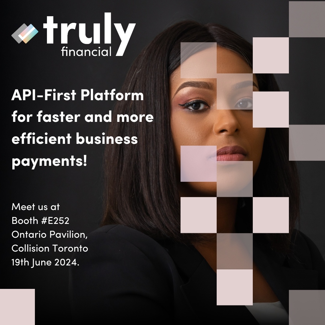 The Truly Financial team is excited to attend Collision Toronto today! 

Come meet us at Booth #E252, Ontario Pavilion, on June 19, 2024 anytime between 9 a.m. to 5 p.m.! 

See you there! 

#TrulyGlobal #TrulyFinancial #BankingPartner #TrulyGlobalBanking #BankingWithoutBorders