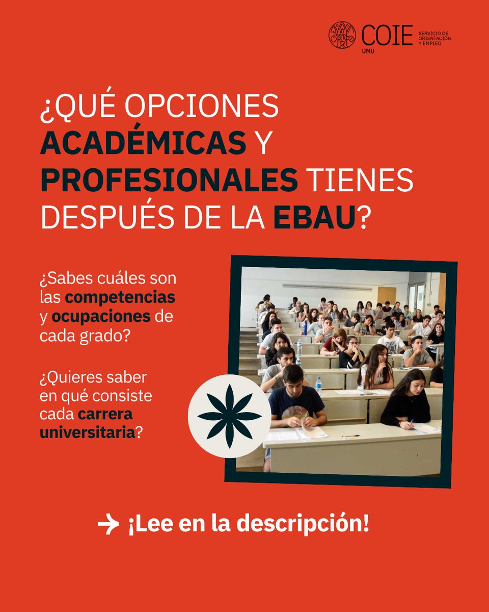 ¡Felicidades por terminar la EBAU! 🎉 Ahora comienza una nueva etapa llena de oportunidades y decisiones importantes. 

🔗 Te invitamos a descubrir todo lo que la UMU tiene para ofrecerte con su apartado de Salidas Universitarias um.es/web/salidaspro…, donde encontrarás:
