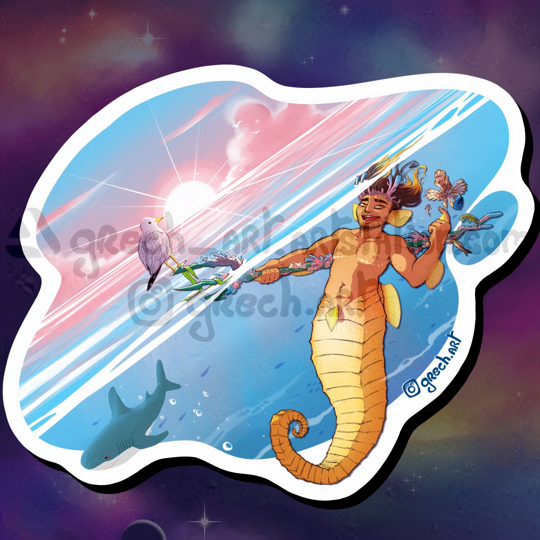 Octogwen_art's tweet photo. Triton transmasc ! 🏳️⚧️🧜♂️
#personnage #character #illustration #digitalart #triton #hippocampe #seahorse #transmasc #transgender #transgenre #transflag #transpride #transrights #pride2024 #pride #pridemonth #lgbtqiaplus #lgbtpride #lgbtcommunity #stickers https://t.co/zZleCUeCb7