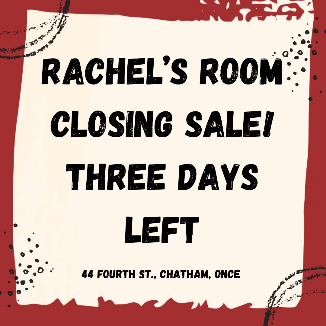 RachelsRoom's tweet photo. Three days left!!
Buy one get one free! 
Now surprise grab bags! So fun!
$15 - $20
(Value of the grab bags are between $70 and $140 - about 😜)
Shop now!
.
.
#shopck #ckont #shoplocal #bogo #bogosale #grabbags #storeclosing #closing #closingsale #chatham #sarnia #windsor #london https://t.co/lDdsmlSOF8