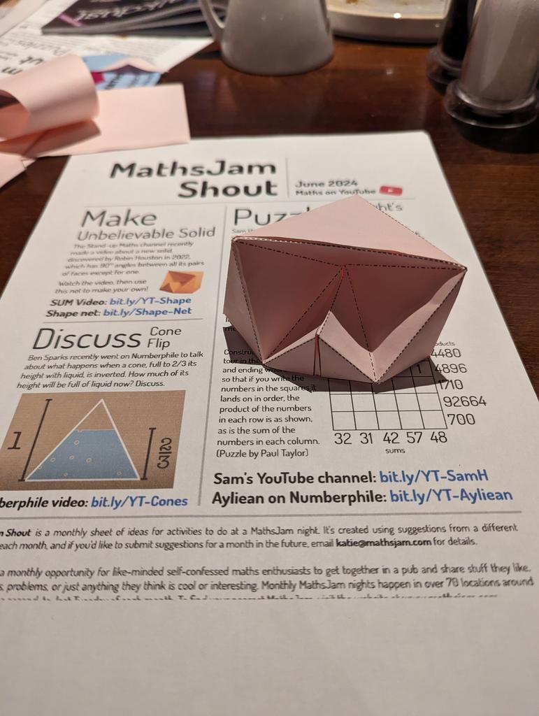 Lots of fun exploring new shapes and investigating knight's tours at Leeds #MathsJam last night!

What's your favourite maths YouTube video? 🤔

[Max]