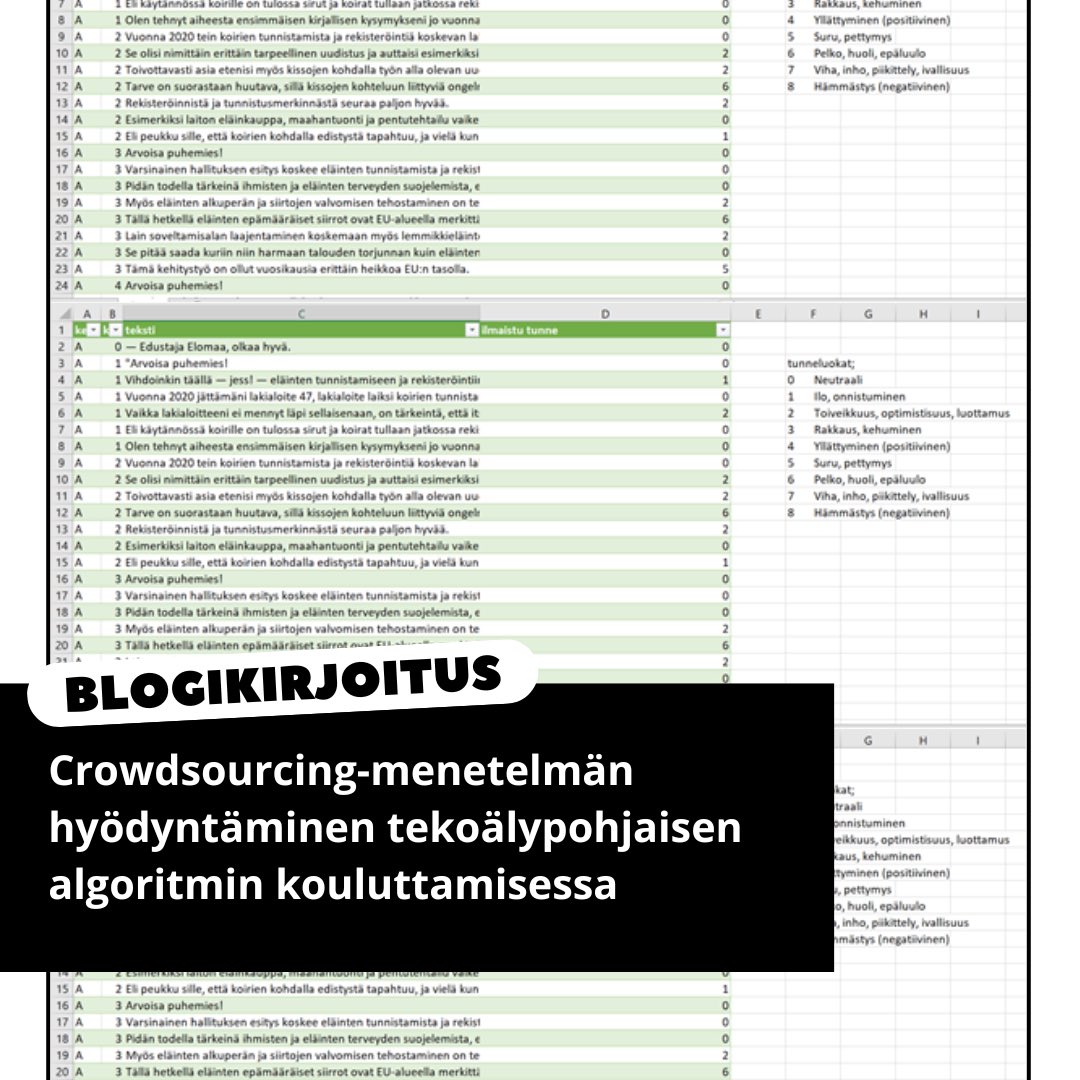 LAWPOL-hankeessa hyödynsimme tänä keväänä ns. crowdsourcing-metodia tunneanalyysityökalumme algoritmin kouluttamiseen. Rekrysimme tähän ison joukon opiskelijoita yhteiskunta- ja humanistisesta tiedekunnasta. 

Käy lukemassa opiskelijoiden mietteitä! lawpol.fi/2024/06/10/cro…