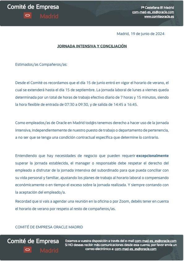 ComiteOracle's tweet image. COMUNICADO: JORNADA INTENSIVA Y CONCILIACIÓN

#COMITEORACLE #ORACLE #CONCILIACION #HORARIOVERANO