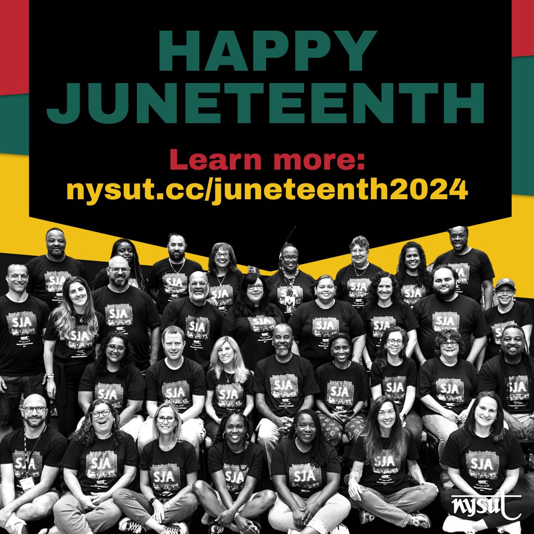 nysut's tweet image. Happy #Juneteenth from NYSUT!

Juneteenth (sometimes celebrated as “Emancipation Day”) is commemorated across the nation with parades, picnics, family gatherings and public celebrations. 

For more resources on African Heritage and Juneteenth, visit: nysut.org/news/2024/june…