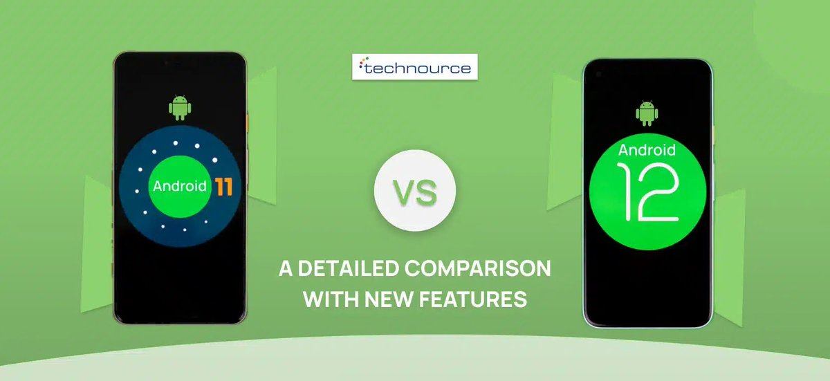Technource's tweet image. 🚀 Android 12 vs. Android 11: What&apos;s New? 🚀
#Android12 brings a sleek &quot;Material You&quot; design, better privacy controls, and improved performance. 🛡️✨ While #Android11 is reliable, it doesn&apos;t match the customization and privacy features of Android 12. 📱🔒
#Technource #Newfeatures
