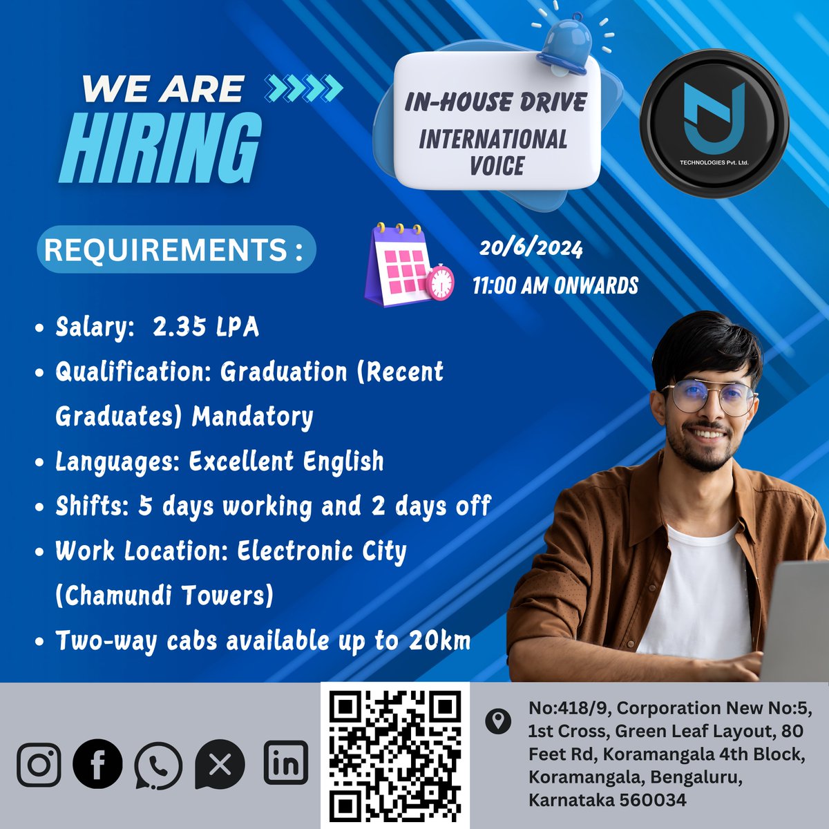 njtechofficial's tweet photo. Calling all global voices! In House Drive @Kormangala Branch tomorrow!ππ #SpreadingSuccess #BJPWins #njtechnologiesofficial #JobFair #VisitUs #techmahindra #OverConfidence #RIP #nicholaspooran #AllEyesOnGoat #resign #pushpa2therule #TrainAccident #maharajamovie #Atlee #zomato https://t.co/yzLNIeYhtT