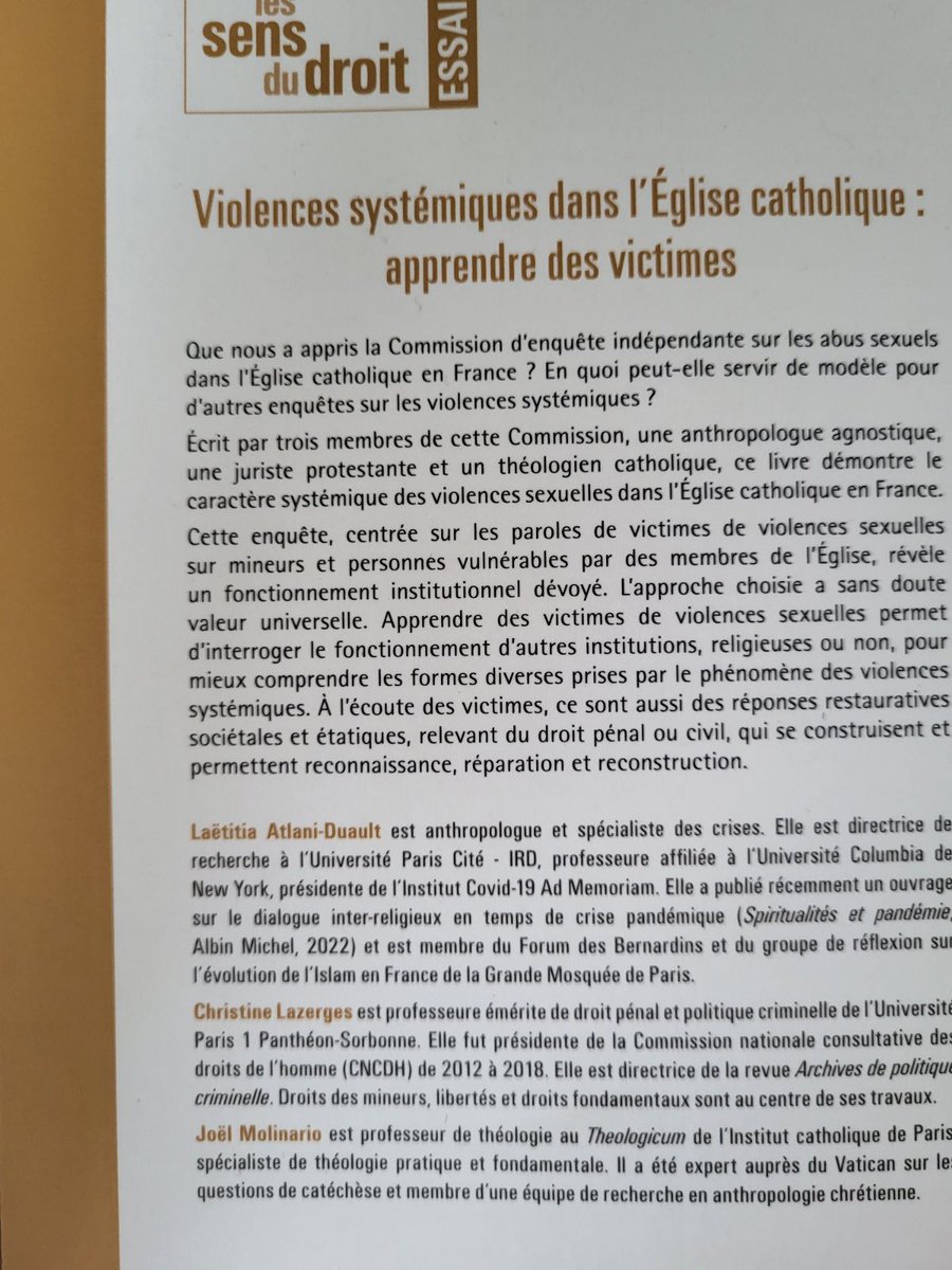 «Violences systémiques dans l'église catholique : apprendre des victimes» Séance dédicace avec 3 membres de la commission indép. sur les abus sexuels commis dans l'Eglise catholique en France. L'écoute des victimes pour proposer des réponses restauratives et sociétales.<a href="/cdam0875/">Carole Damiani</a>