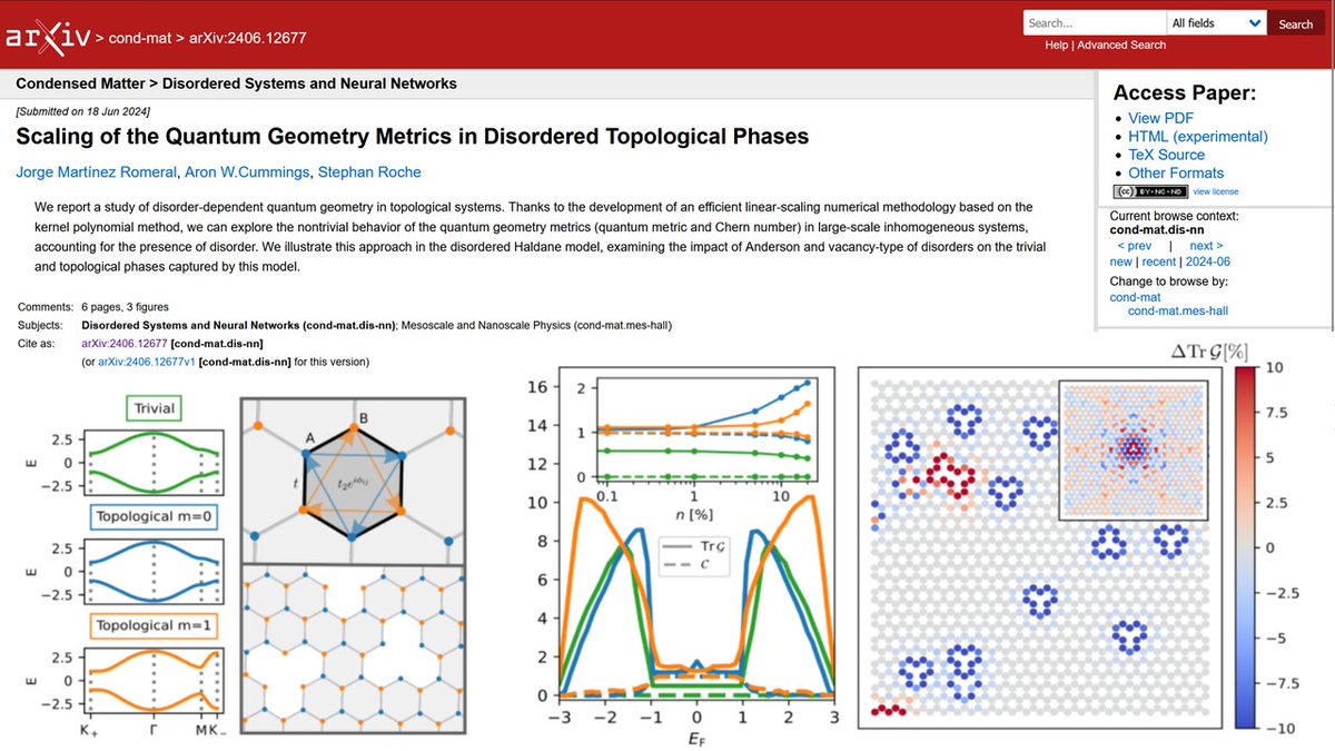 The Quantum metric turns out to provide fundamental insight about nontrivial transport phenomena in topological systems.  New linear scaling methodology developed by Jorge Martinez Romeral <a href="/icn2nano/">Catalan Institute of Nanoscience & Nanotechnology</a> - arxiv.org/abs/2406.12677