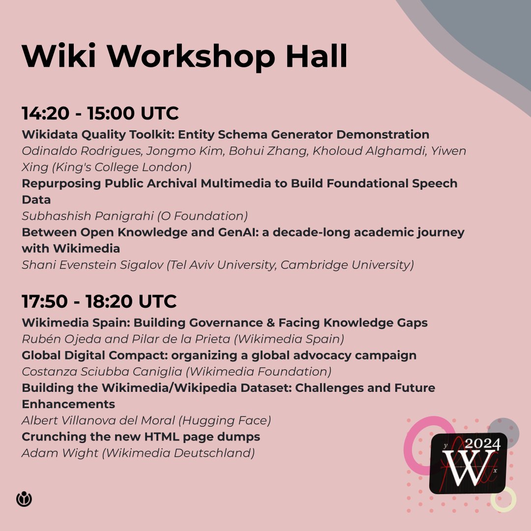 Wiki Workshop 2025 (@wikiworkshop) on Twitter photo The new track of #WikiWorkshop24 will be Hall, with in-depth sessions for <a href="/WikiResearch/">WikiResearch</a> members to connect with folks from the #Wikimedia movement 🖇️
The event will be online tomorrow (12.00-19.00 UTC)‼️
Registration 👉 pretix.eu/wikimedia/wiki… The new track of #WikiWorkshop24 will be Hall, with in-depth sessions for <a href="/WikiResearch/">WikiResearch</a> members to connect with folks from the #Wikimedia movement 🖇️
The event will be online tomorrow (12.00-19.00 UTC)‼️
Registration 👉 pretix.eu/wikimedia/wiki…