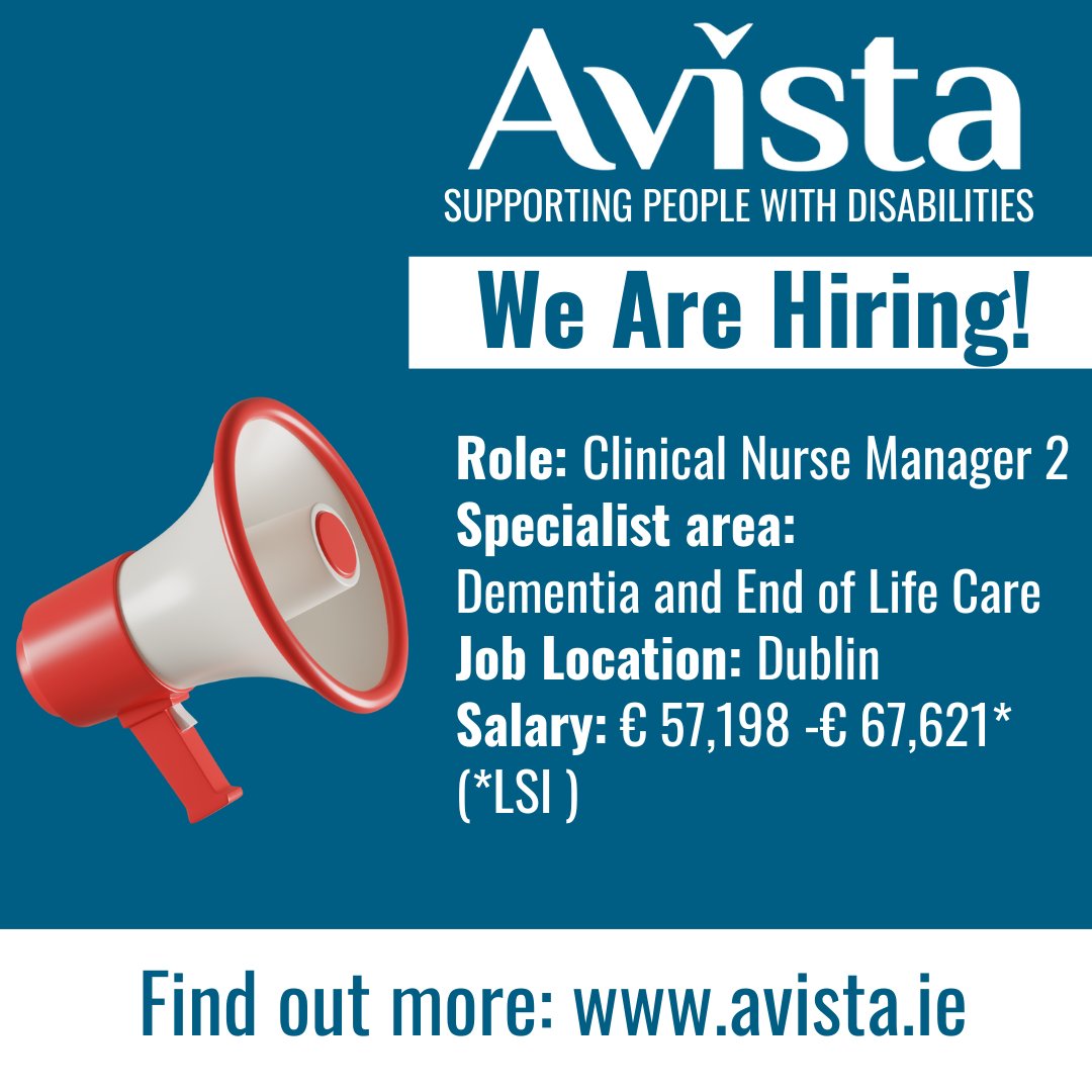 We are looking for a new Clinical Nurse Manager who is committed to supporting people with dementia, to work within <a href="/AvistaCLG/">Avista</a>'s award winning specialist dementia homes. 

Find out more about joining #TeamAvista: rezoomo.com/job/66723/

#Nursing #NursingJobs #IrishJobfairy